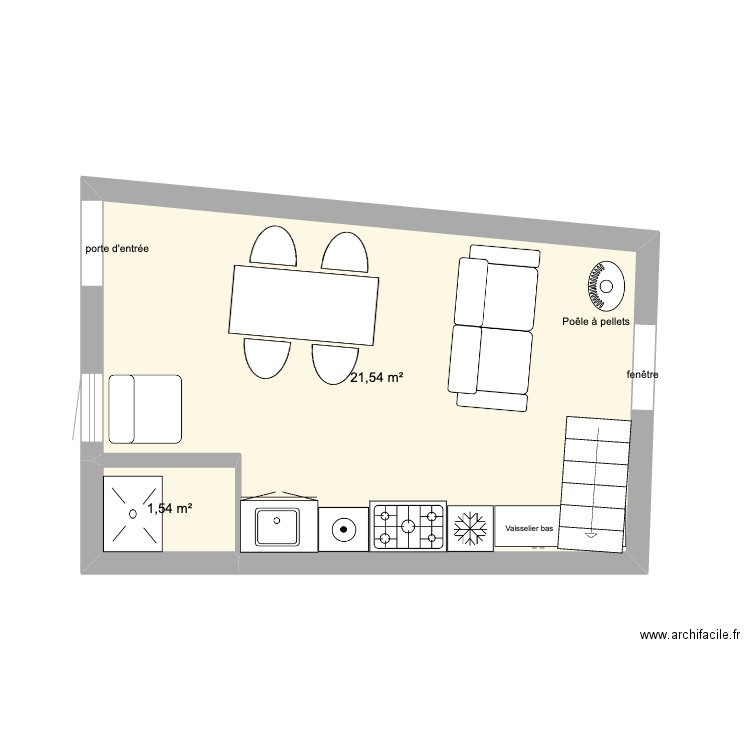 RDC Italie. Plan de 2 pièces et 23 m2