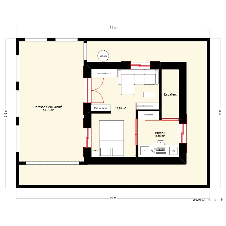 Seconde Idée. Plan de 7 pièces et 223 m2