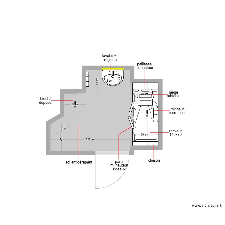 oukaf. Plan de 1 pièce et 5 m2
