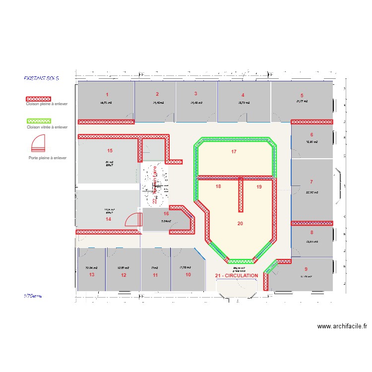 Sunelis - Existant Cloison - Work. Plan de 2 pièces et 28 m2