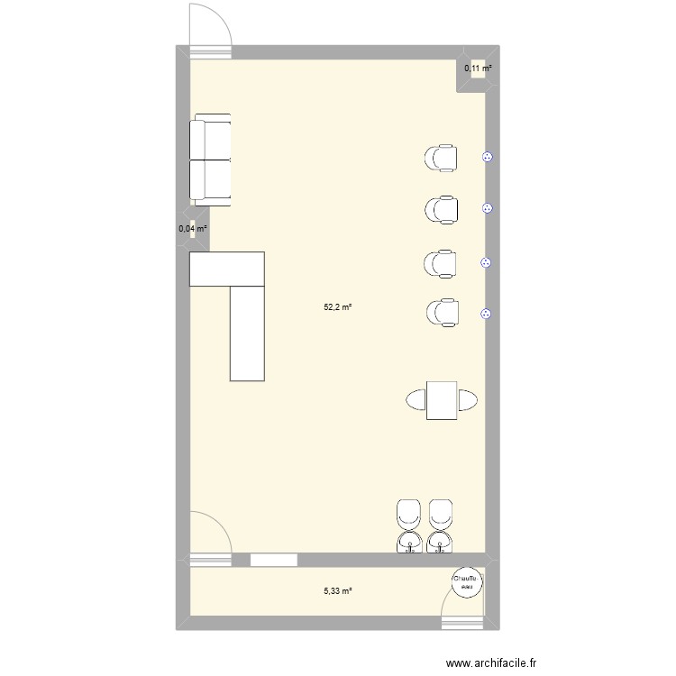 salon de coiffure tamarin. Plan de 4 pièces et 58 m2