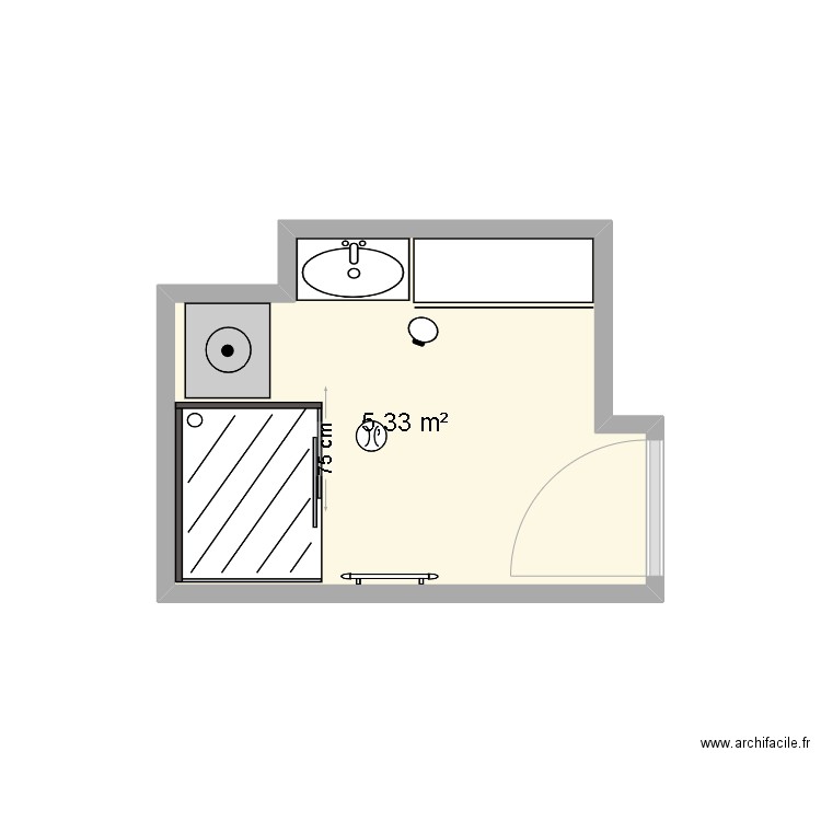 SDB Kim3. Plan de 1 pièce et 5 m2