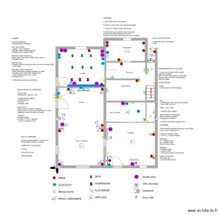 RdC ELECTRICITE. Plan de 3 pièces et 50 m2