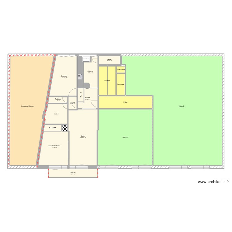 Appart 2. Plan de 18 pièces et 303 m2
