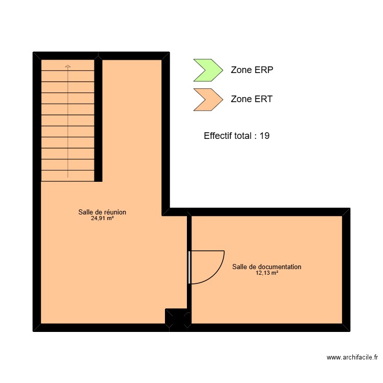 Guret ERP R-1. Plan de 3 pièces et 37 m2