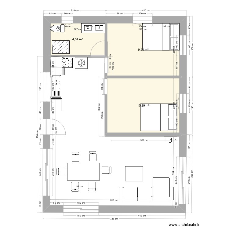 plan maison 70m2 T3. Plan de 0 pièce et 0 m2