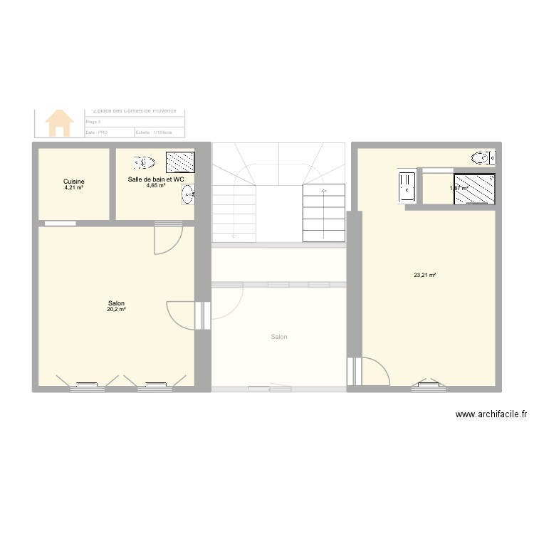 2 place des Comtes de Provence. Plan de 28 pièces et 261 m2