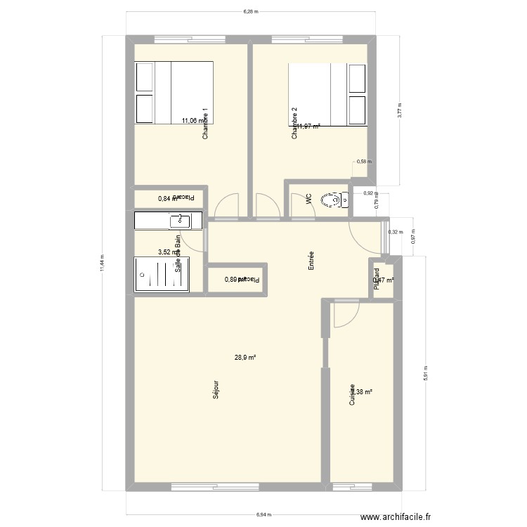 Appart Neuilly Perronet Existant. Plan de 8 pièces et 65 m2