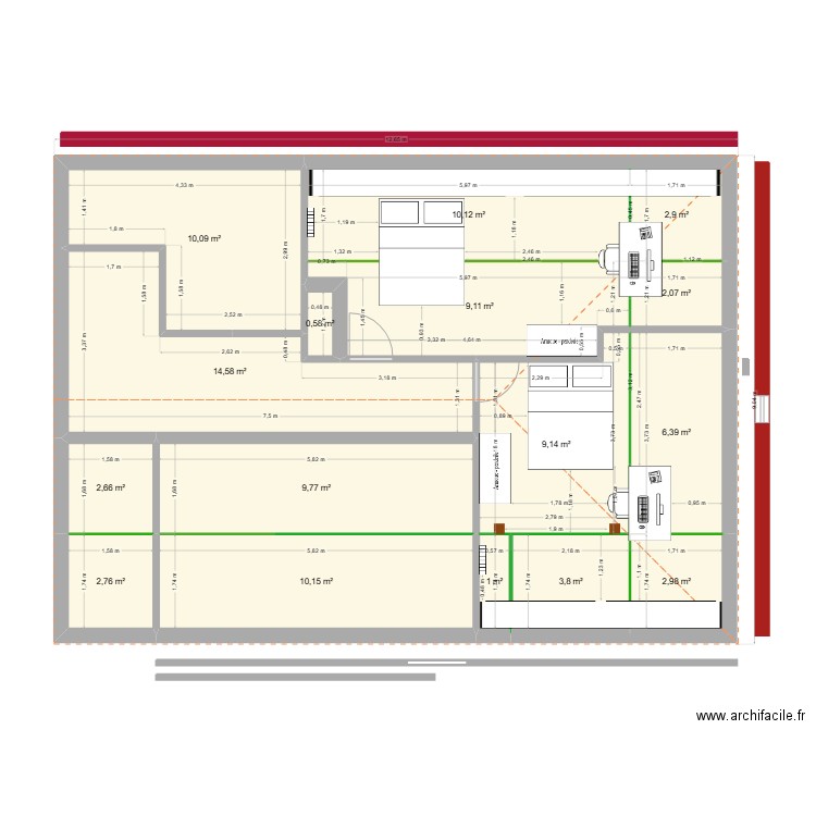 PFISTERV2isolation. Plan de 16 pièces et 98 m2