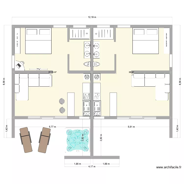Bungalow jacuzz. Plan de 2 et 76 m² Bungalow jacuzz. Plan de 2 et 76 m²