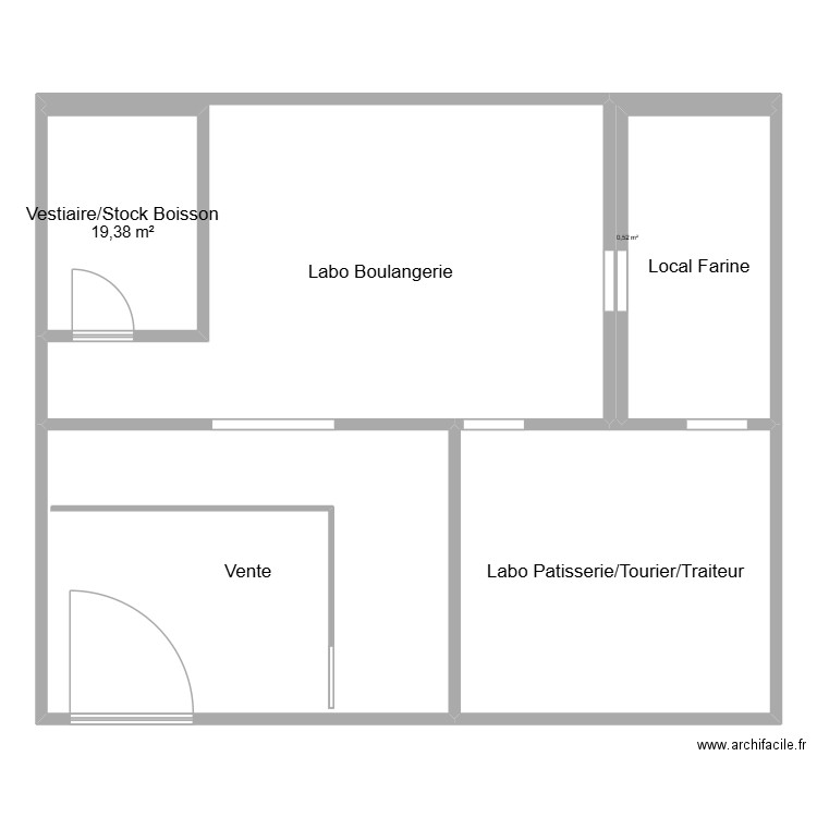 Boulangerie. Plan de 6 pièces et 248 m2