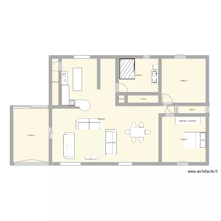 salon. Plan de 9  et 124 m²