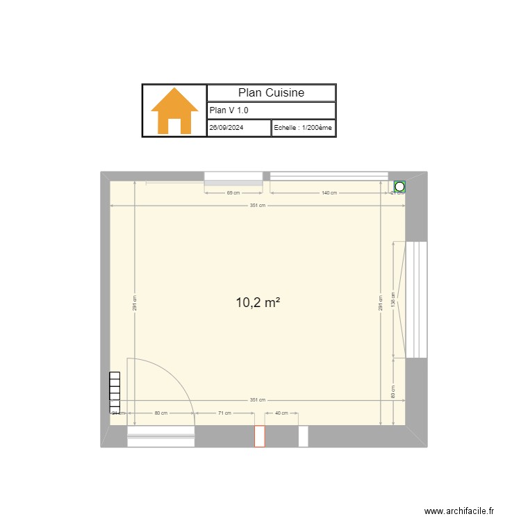 P1-Cuisine. Plan de 1 pièce et 10 m2