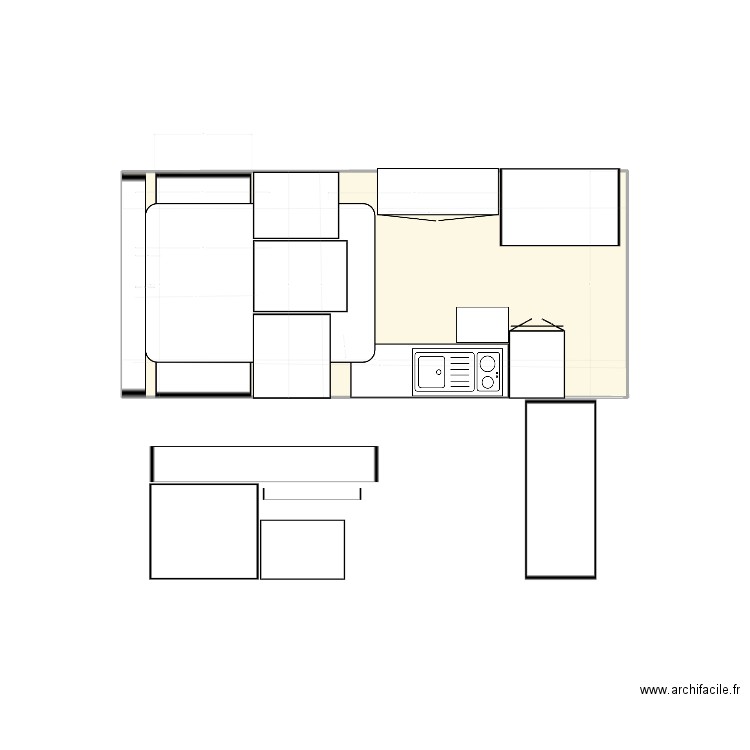 vario lit plafond. Plan de 1 pièce et 8 m2