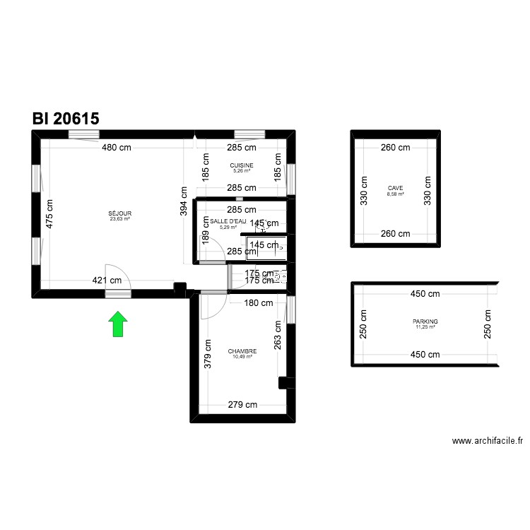 BI 20615. Plan de 9 pièces et 66 m2