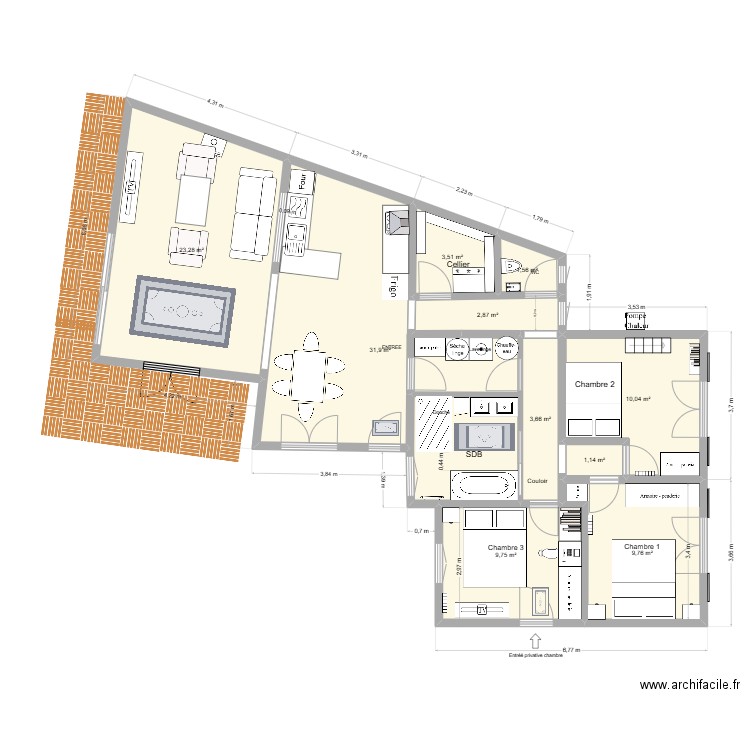 Maison Thomas - projet TO cuisine  salon. Plan de 10 pièces et 97 m2