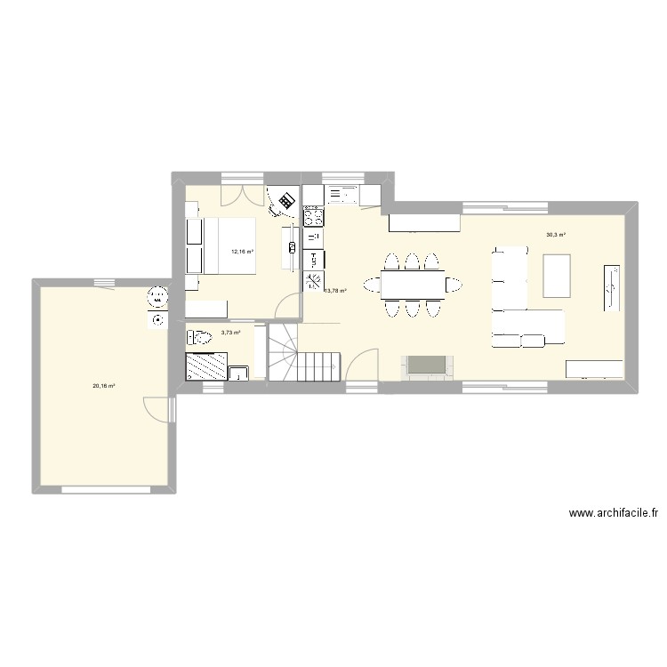 maison 90 M². Plan de 5 pièces et 80 m2