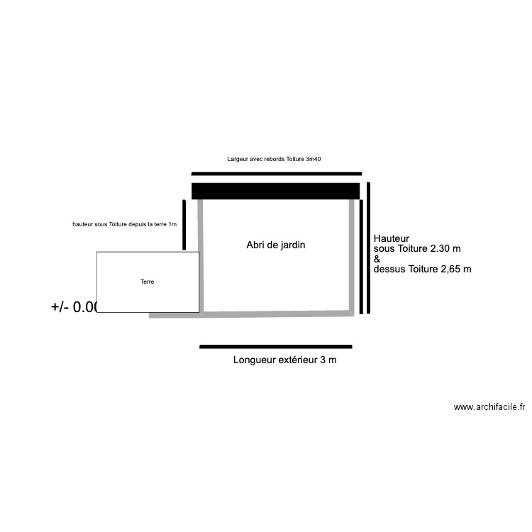 plan de coupe Abri de jardin côté. Plan de 0 pièce et 0 m2