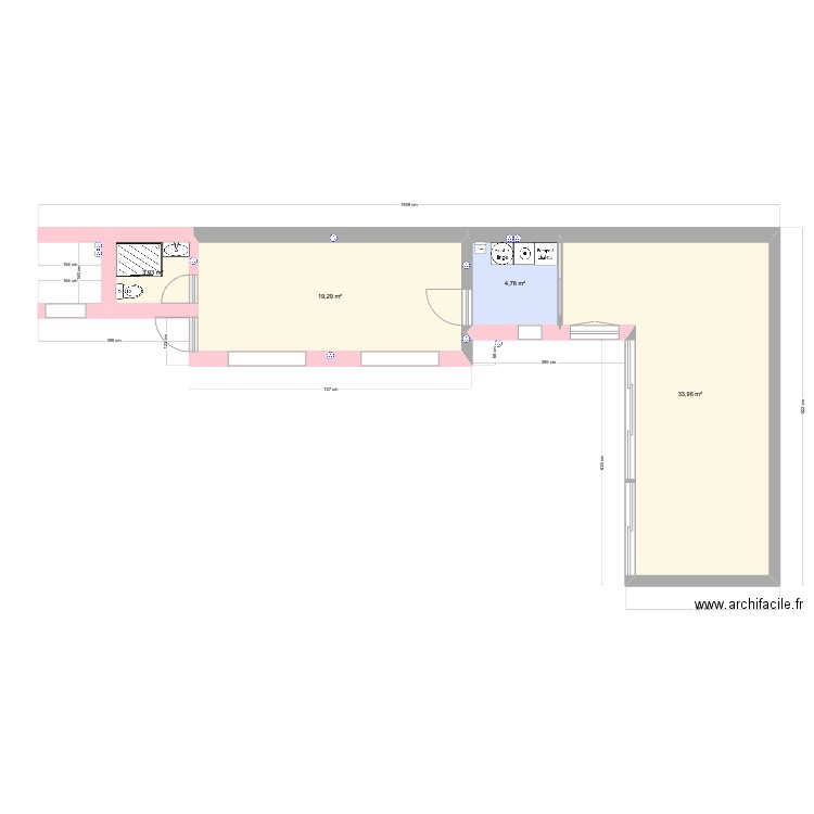 Extension archi. Plan de 4 pièces et 61 m2
