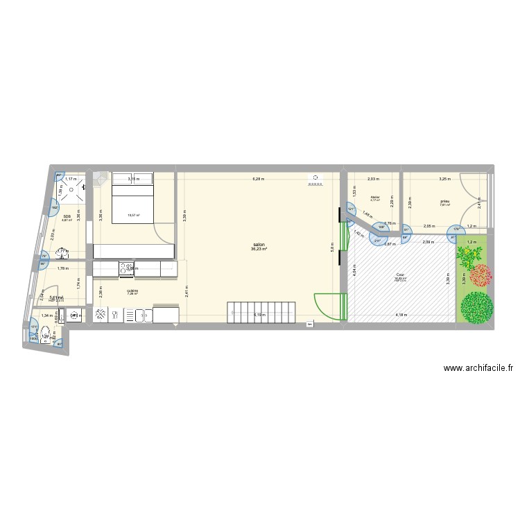rez de chaussée V4. Plan de 10 pièces et 95 m2