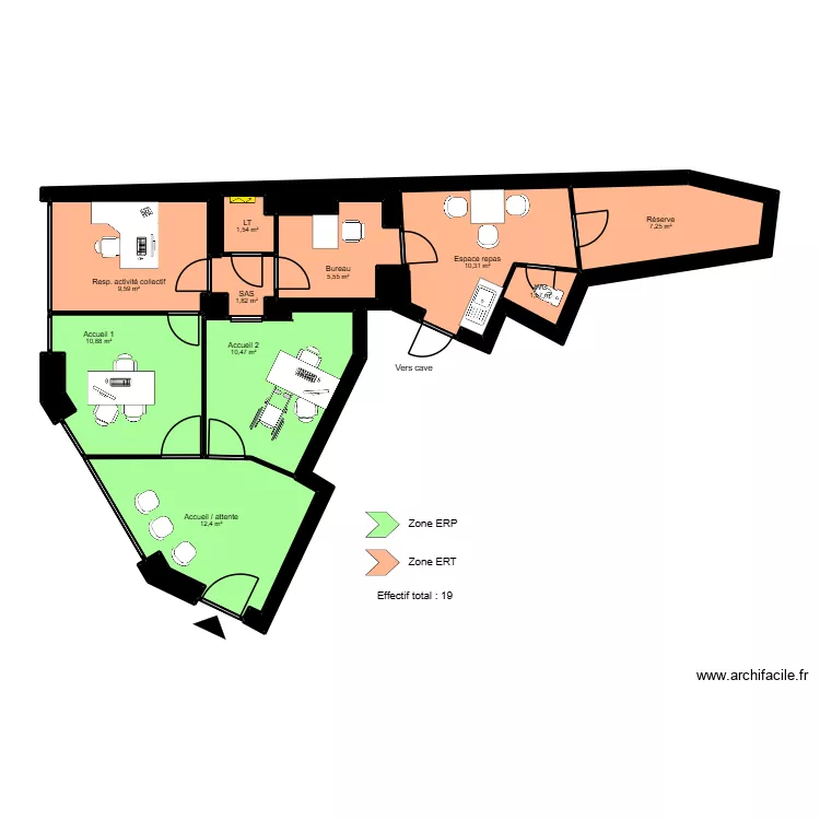 Thonon ERP. Plan de 15  et 83 m²