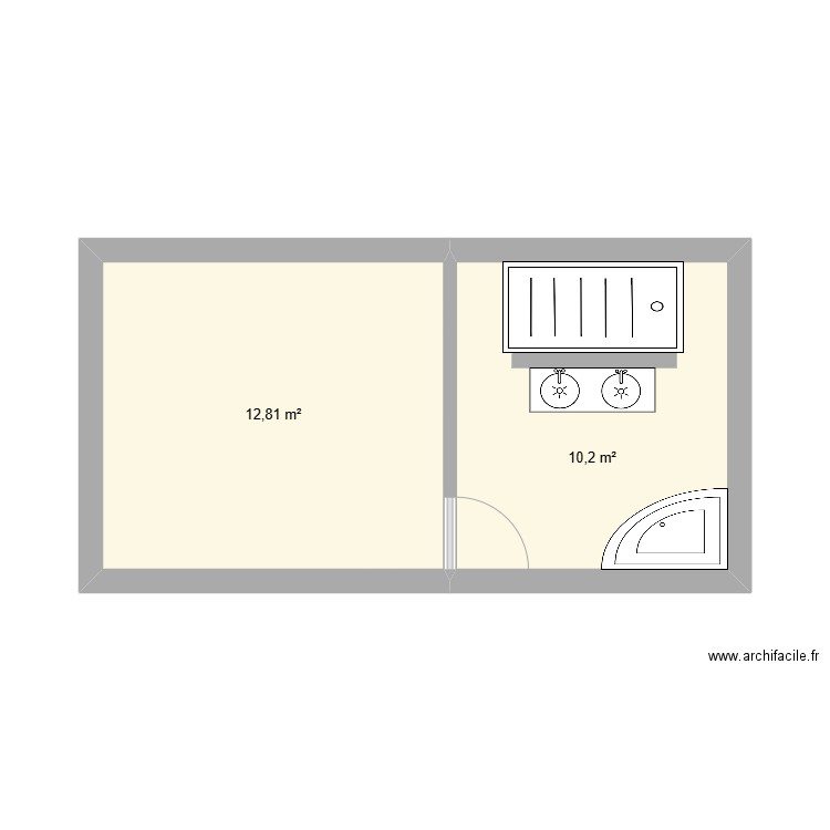 RDC 1. Plan de 2 pièces et 23 m2