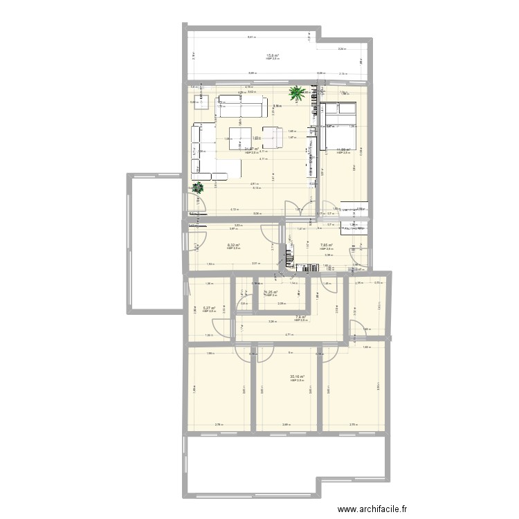 Appartement Aguilera avec modifications de structure. Plan de 9 pièces et 129 m2