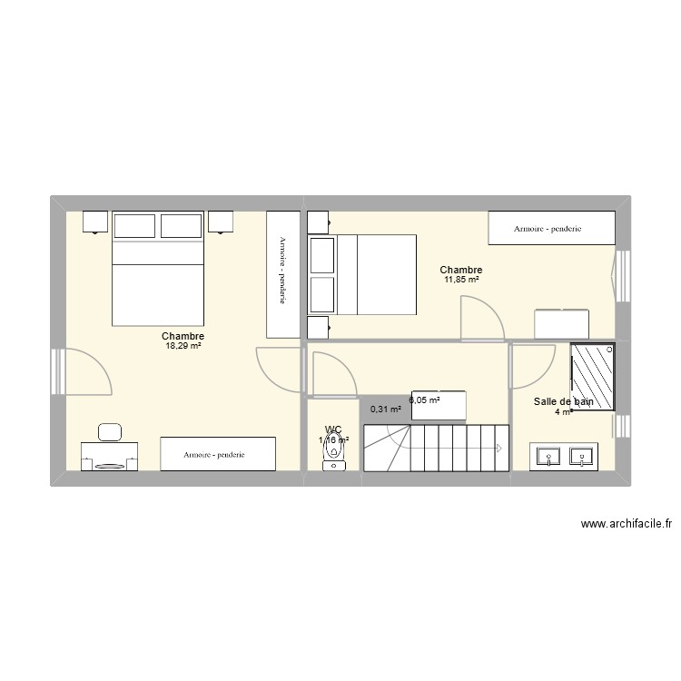 Pérols 2 haut. Plan de 6 pièces et 42 m2