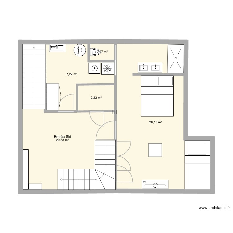 serre che SS Q/P. Plan de 5 pièces et 57 m2