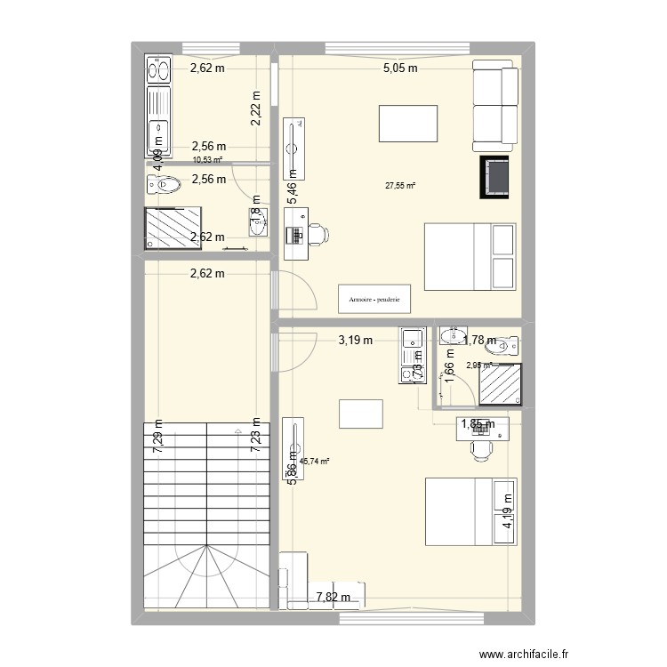 plain premiere etage Roubaix. Plan de 4 pièces et 87 m2