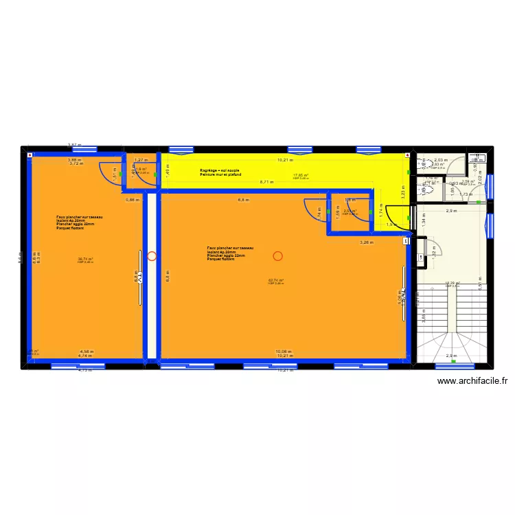 MJ music studio - lot peinture et sol R+1. Plan de 14  et 149 m²
