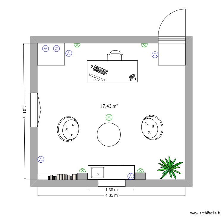 ArchiFacile PRO. Plan de 1 pièce et 17 m2