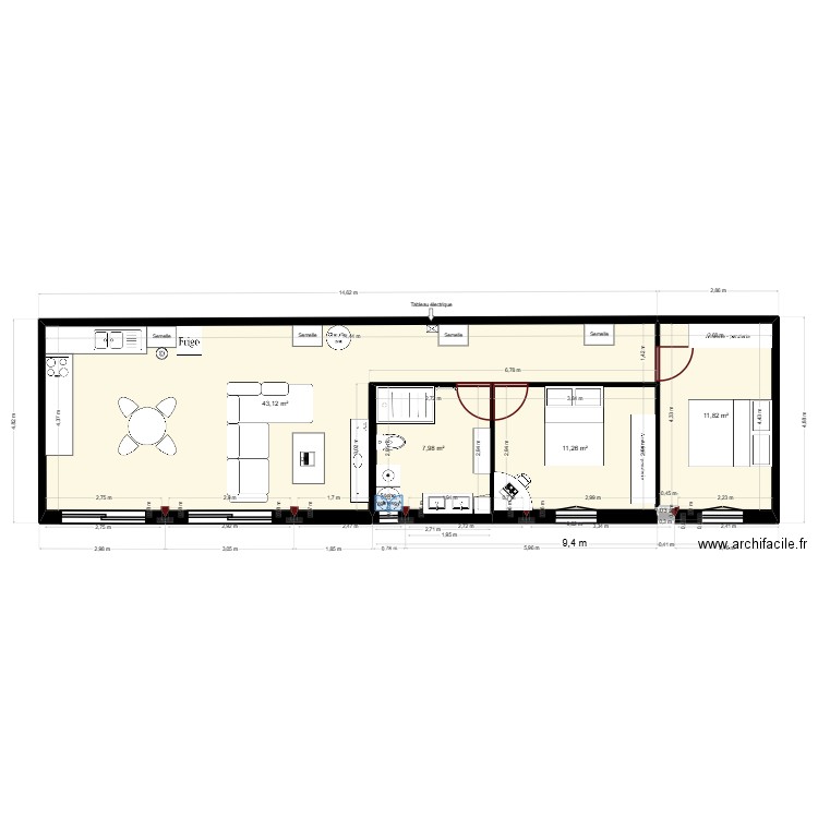 Mandelieu nouveau public. Plan de 5 pièces et 74 m2