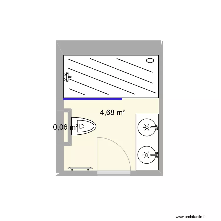 Salle de bain Prevessin. Plan de 2  et 5 m²