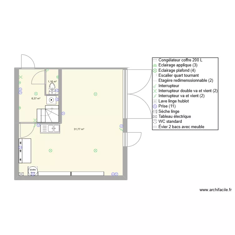 rdc garage elec. Plan de 3 Pièces et 39 m² rdc garage elec. Plan de 3 Pièces et 39 m²
