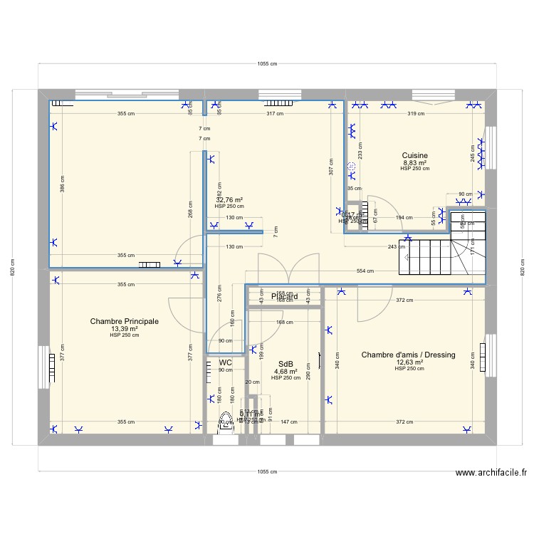 Elec - 9 rte de longueperte apres travaux . Plan de 9 pièces et 75 m2