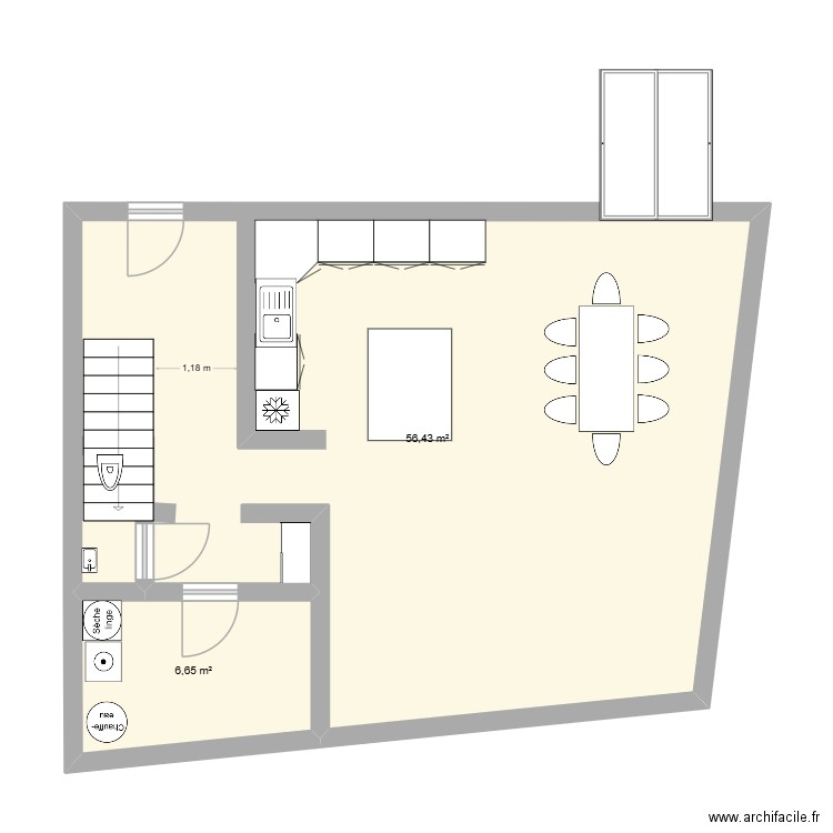 LOGIS D'ANTINE T4 RDC. Plan de 2 pièces et 63 m2