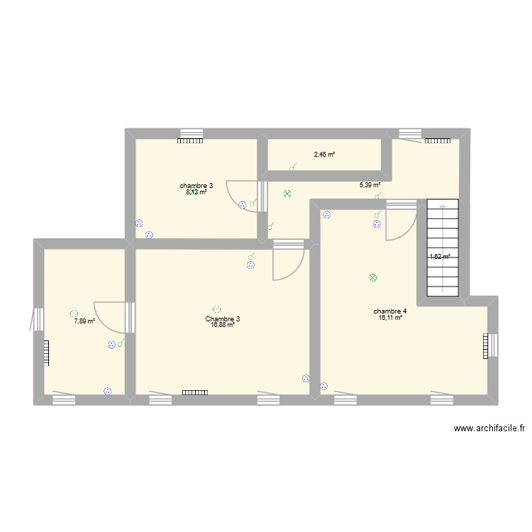 Monceau étage. Plan de 7 pièces et 58 m2