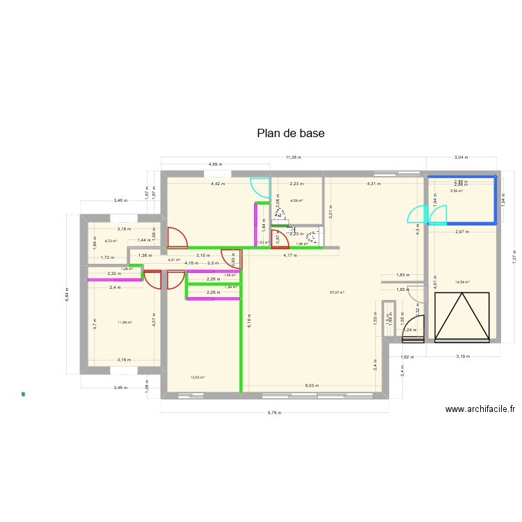 Plan de base. Plan de 18 pièces et 277 m2
