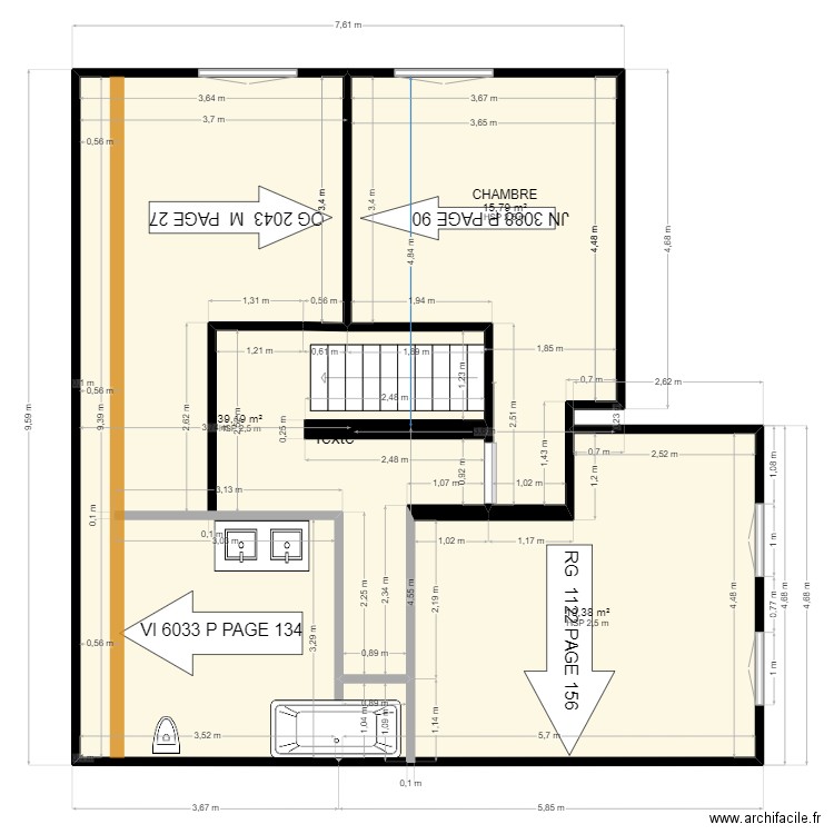 PEINTURE. Plan de 3 pièces et 74 m2