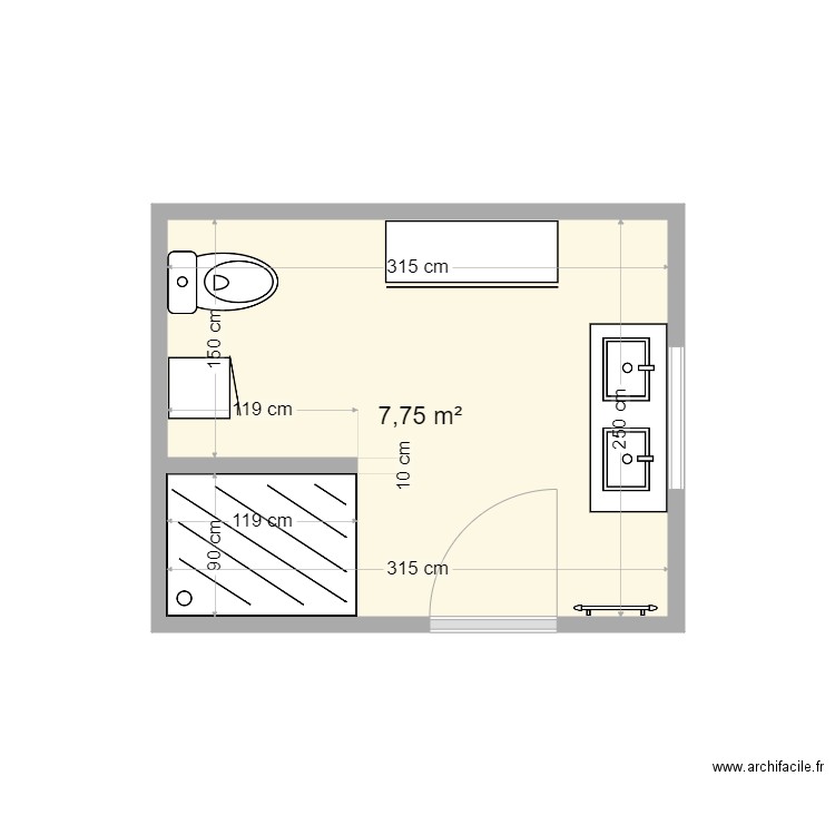 sdb étage. Plan de 1 pièce et 8 m2