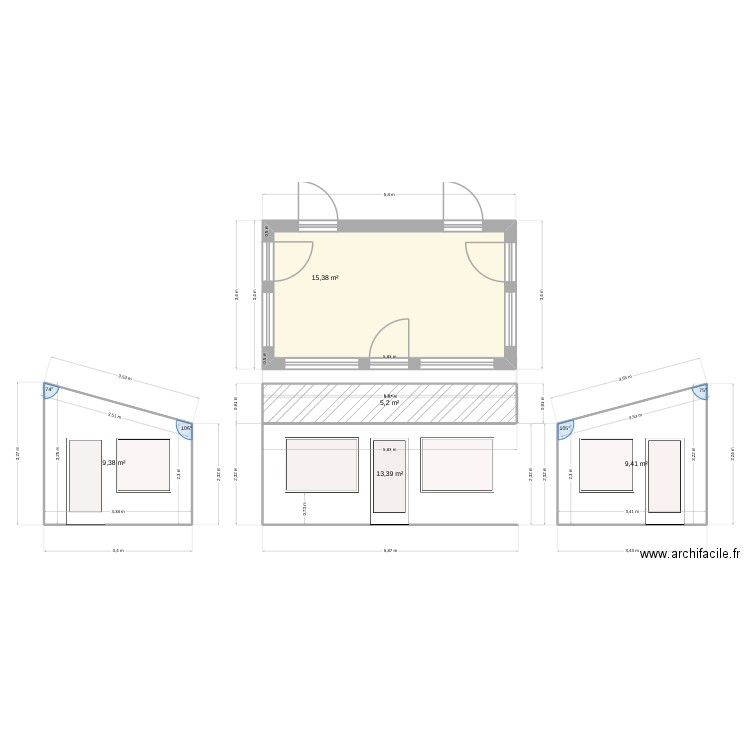 Ludo1. Plan de 5 pièces et 53 m2