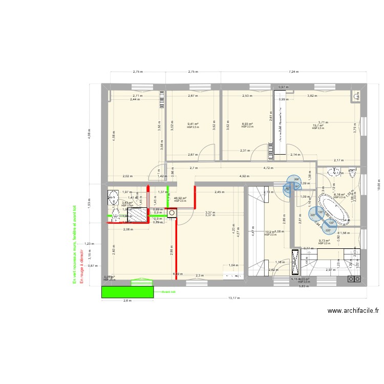 av plan 2, rez sup avec transformation. Plan de 10 pièces et 113 m2