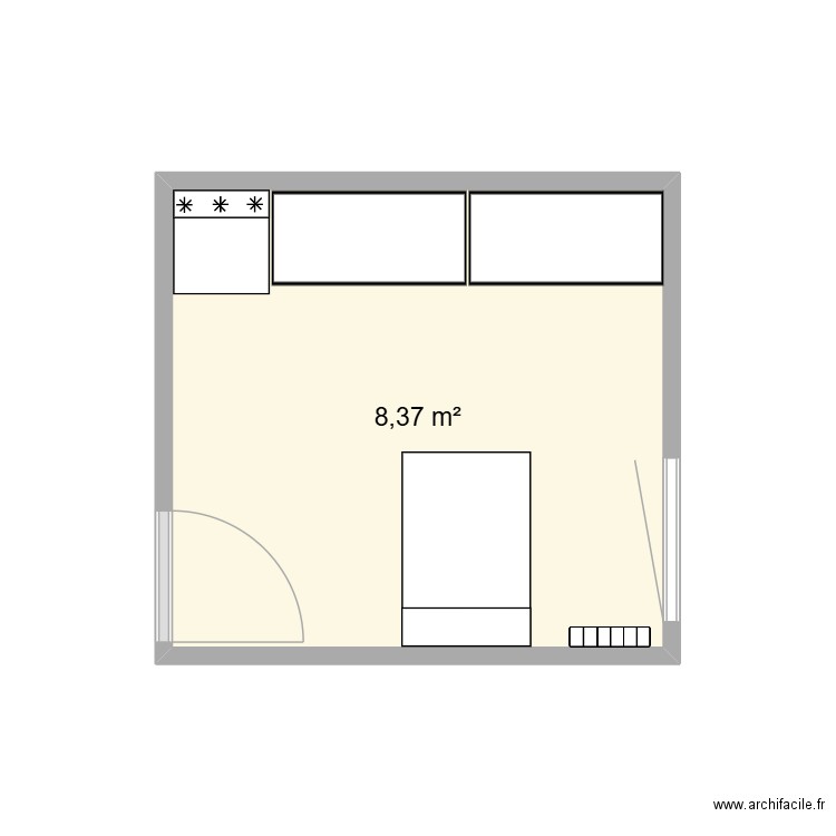 CHAMBRE BLEUE. Plan de 1 pièce et 8 m2