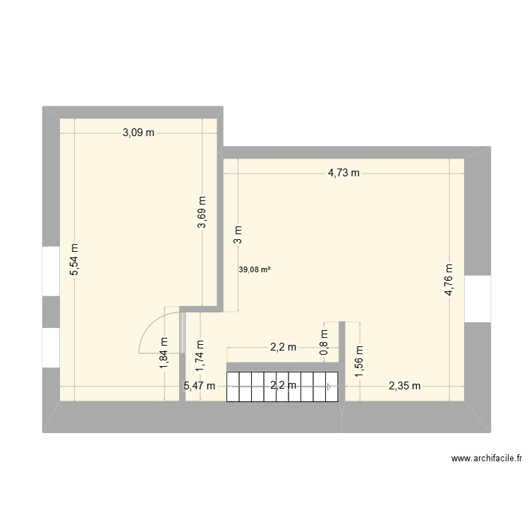 Etage fini. Plan de 1 pièce et 39 m2