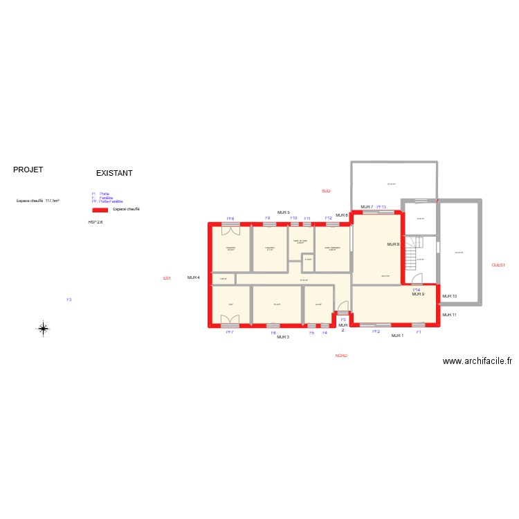MANGIAVILLANO_ Existant. Plan de 15 pièces et 178 m2