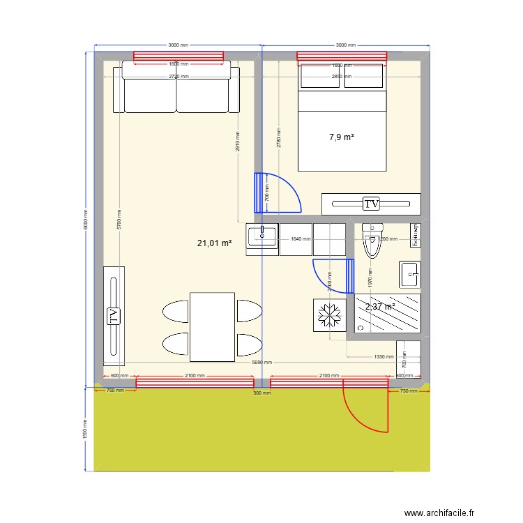 О2Б 2. Plan de 4 pièces et 39 m2