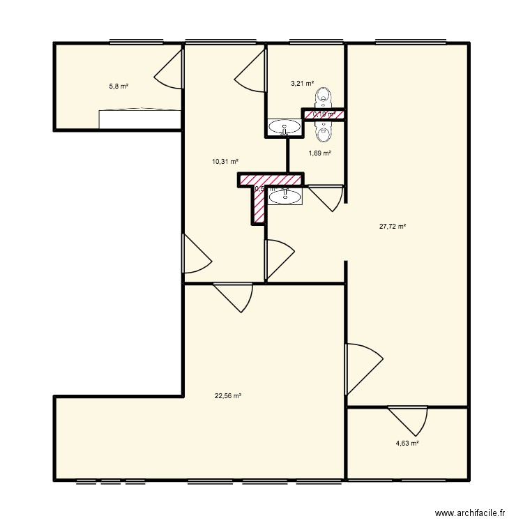 Cabinet Podo. Plan de 9 pièces et 77 m2