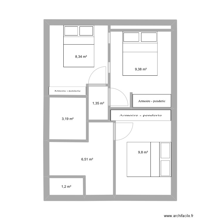 GAROUTE 3 modifié. Plan de 7 pièces et 40 m2