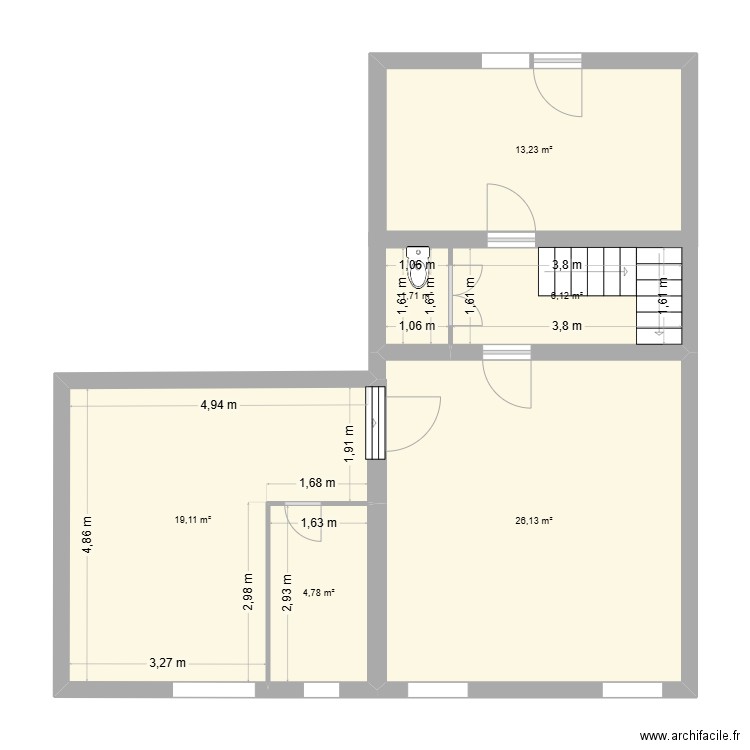 1er etage yoga. Plan de 4 pièces et 71 m2
